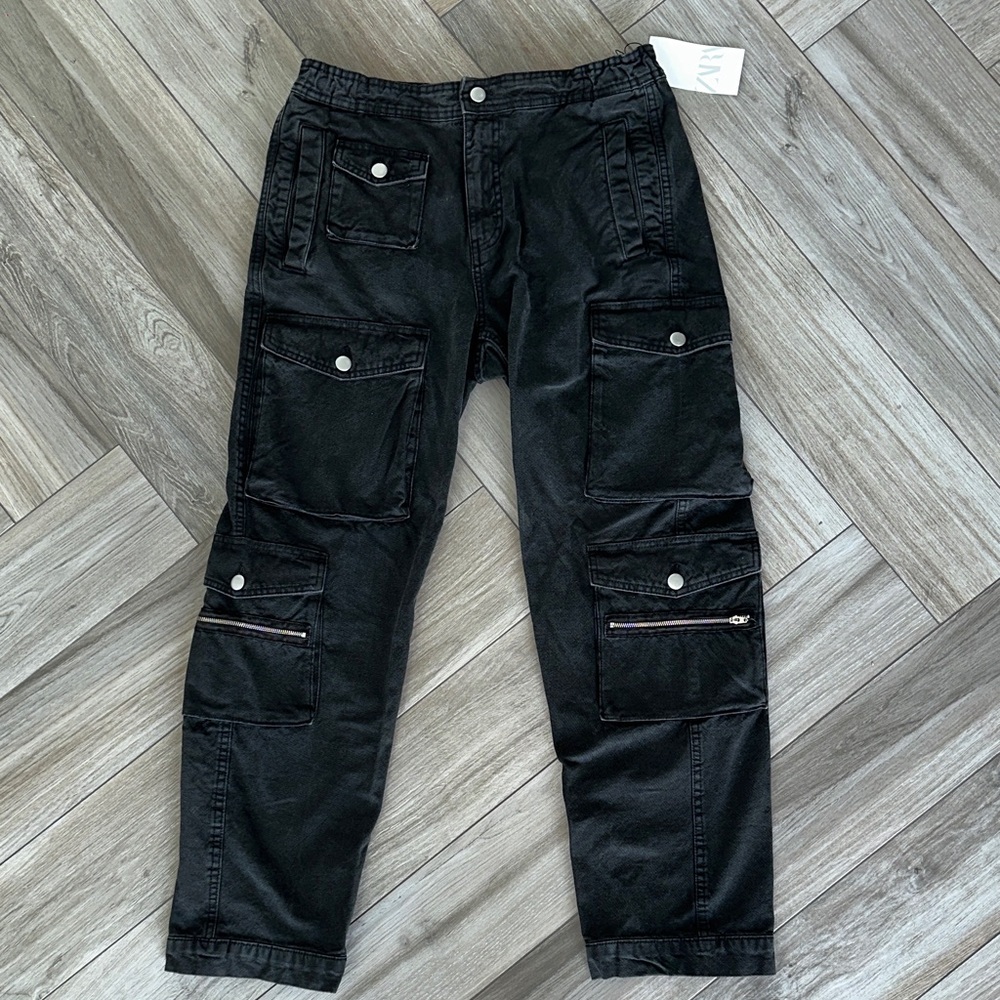 Zara Men’s Black Charcoal Cargo Utility Pants L Large 32